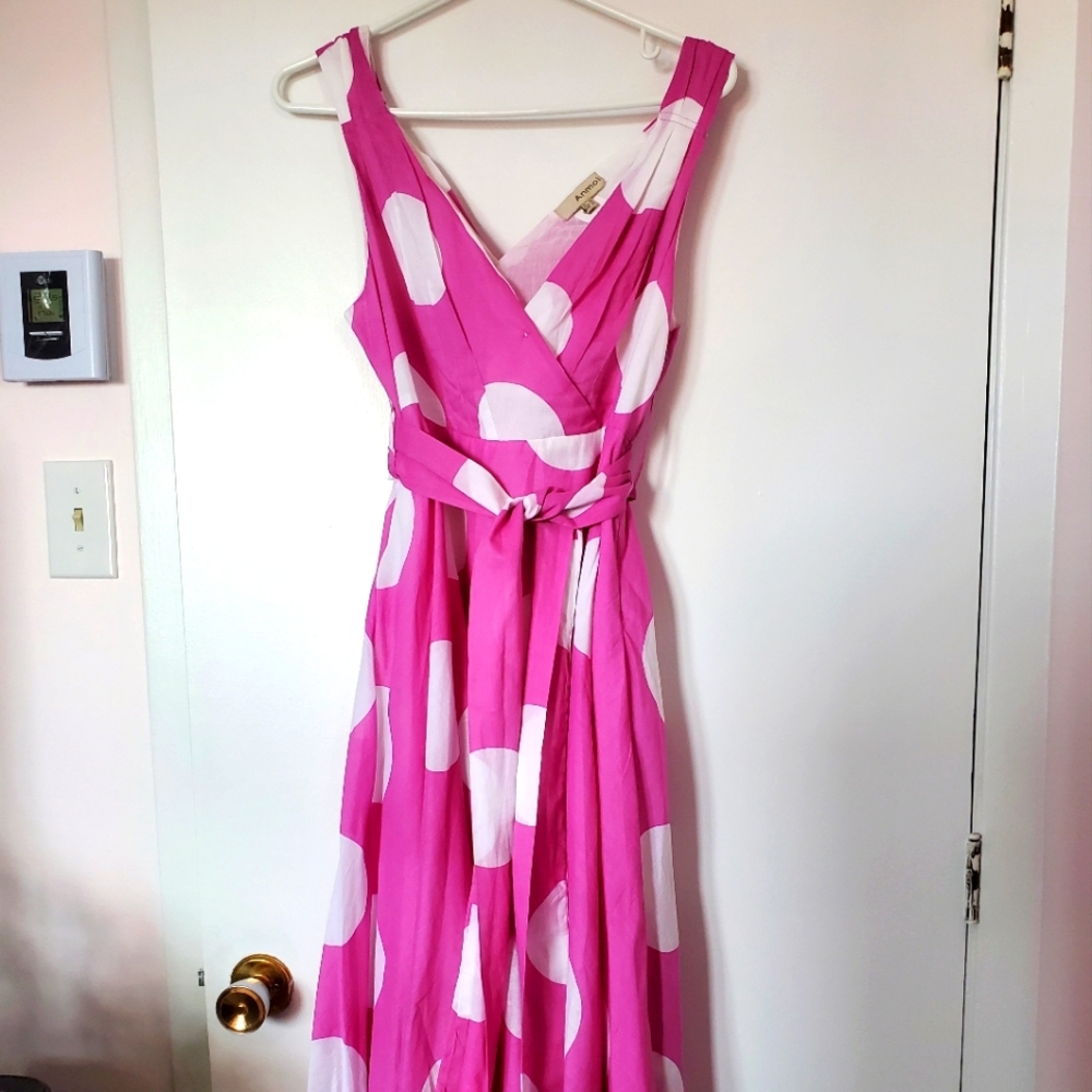 NWOT cotton lawn pink polka dot dress sz10